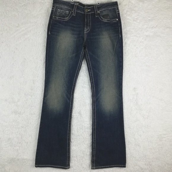 D9 District 9 Womens Jeans Turner Curvy Boot Blue Denim Jeweled Dark Wash 30 New - Picture 1 of 16